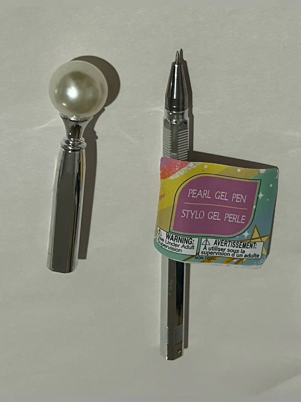 New 5 Pearl Gel Pens Silver Bottoms Pearl on Top Blue Ink Pen